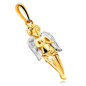 Obesek iz kombiniranega 14-karatnega zlata - moleči angel s krili