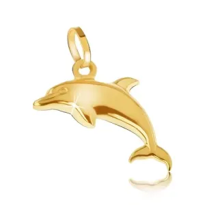 Obesek iz rumenega 14K zlata - bleščeč tridimezionalen delfin v skoku