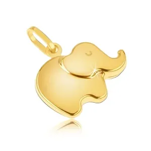 Obesek iz rumenega 14K zlata - majhen bleščeč zaobljen slonček