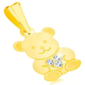 Obesek iz rumenega 9K zlata - sijoč prikupen medvedek, lesketavo srce