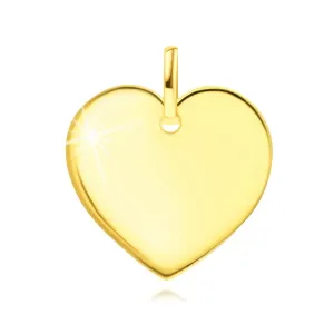 Obesek iz rumenega zlata 375 – ploščato srce zrcalnate površine