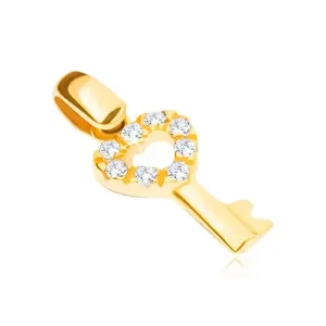 Zlat obesek 14K - ključ s srčastim cirkonastim držalom