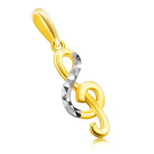 Zlat obesek iz 9K kombiniranega zlata – vijolinski ključ, linija s trikotno brušeno površino