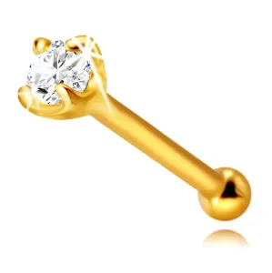Piercing za nos iz 585 rumenega zlata – sijoča prečka, okrašena z bleščečim cirkonom, 1,75 mm