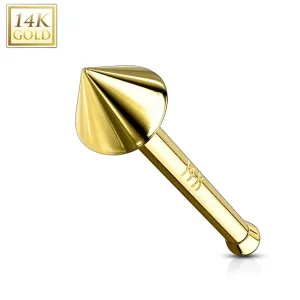 Ravni piercing za nos iz 14K rumenega zlata – svetleč stožec na ravni paličici