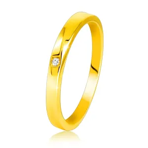 585 Diamantni prstan iz rumenega zlata - rahlo poševna kraka, prozoren briljant - Velikost: 56