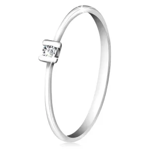 Briljantni prstan iz 14-k belega zlata - bleščeč prozoren diamant, pritrjen z zobki - Velikost: 49