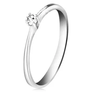 Briljantni prstan iz 14-k belega zlata – lesketav prozoren diamant v objemki s štirimi zobki - Velikost: 50