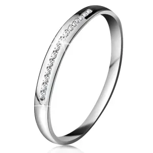 Briljantni prstan iz 14-k belega zlata – lesketava linija drobnih prozornih diamantov - Velikost: 50