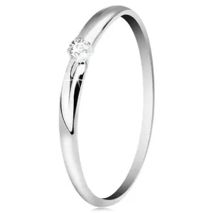 Briljantni prstan iz 14-k belega zlata - tanke zareze na krakih, prozoren diamant - Velikost: 50