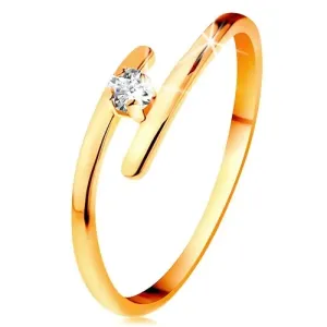 Diamantni prstan iz 14-k rumenega zlata – lesketav prozoren briljant, ozka podaljšana kraka - Velikost: 50