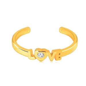 Diamantni prstan iz 14 K rumenega zlata z odprtimi kraki – napis “LOVE”, briljant - Velikost: 49