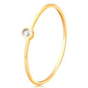 Diamantni prstan iz 14-k zlata - bleščeč prozoren briljant v sijoči objemki, ozka kraka - Velikost: 49