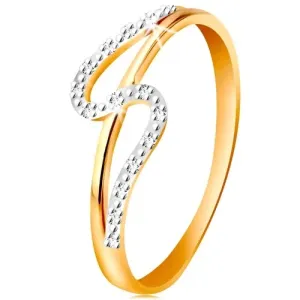 Diamantni prstan iz 14-k zlata, ozek in valovit krak, drobni prozorni diamanti - Velikost: 52