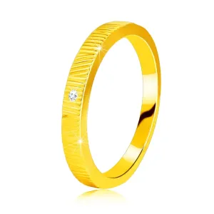 Diamantni prstan iz 14K rumenega zlata - drobni zarezi, prozoren briljant, 1,3 mm - Velikost: 52