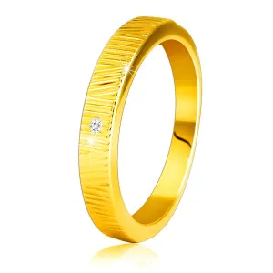 Diamantni prstan iz 14K rumenega zlata - fini okrasne zareze, prozoren briljant, 1,5 mm - Velikost: 49