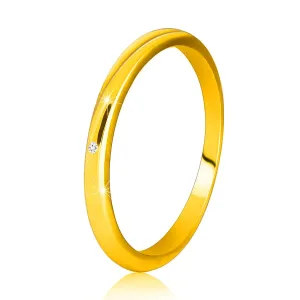 Diamantni prstan iz 14K rumenega zlata  - tanka, gladka kraka, prozoren briljant - Velikost: 49
