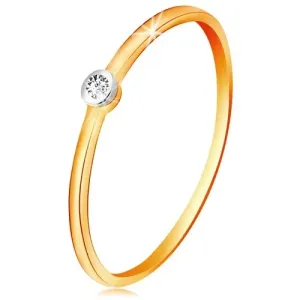 Dvobarven prstan iz 14-k zlata – prozoren briljant v okrogli objemki, ozka kraka - Velikost: 49