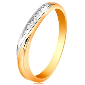 Dvobarven prstan iz 14-k zlata - val iz belega zlata in drobni prozorni cirkoni - Velikost: 48