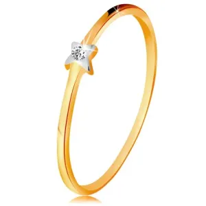 Dvobarven prstan iz 14-k zlata – zvezda s prozornim briljantom, tanka kraka - Velikost: 49
