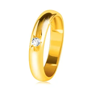 Poročni obroček iz 14-k rumenega zlata z zaobljeno površino, zvezda in prozoren cirkon - Velikost: 48