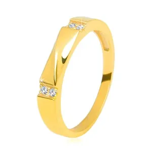 Poročni prstan iz 14-karatnega zlata – prozorni cirkoni, sijoč val, gladka kraka, 3,5 mm - Velikost: 58