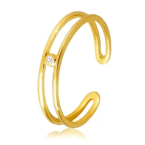 Prstan iz 14K zlata - odprta kraka v obliki linij, okrašena s cirkonom - Velikost: 51