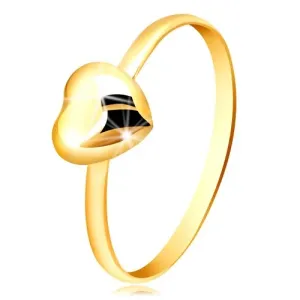 Prstan iz 9-k rumenega zlata – ozek poročni prstan in sijoče simetrično srce - Velikost: 48