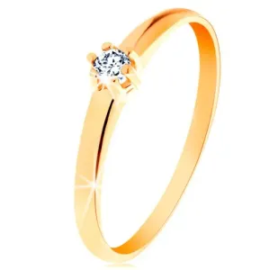 Prstan iz zlata 585 - okrogel diamant prozorne barve v objemki iz šestih zobčkov - Velikost: 49