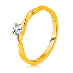 Zaročni prstan iz 14-karatnega zlata – z brušenim prozornim cirkonom - Velikost: 58