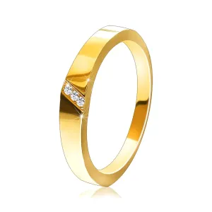 Zlat prstan iz 14K zlata - diagonalna zareza s cirkoni - Velikost: 54