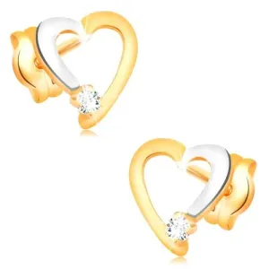 Briljantni uhani iz 14-k zlata - obris srca s prozornim diamantom