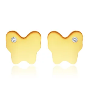 Diamantni uhani iz 14K rumenega zlata - metulj z drobnim, prozornim briljantom