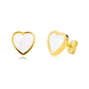 Uhani iz 14-k rumenega zlata – obris simetričnega srca z naravno biserovino