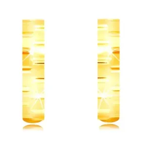 Uhani iz 14-k rumenega zlata – tanki mat krogi s sijočimi zarezami