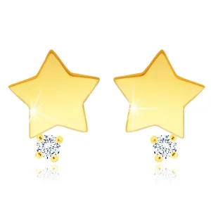 Uhani iz 14-karatnega rumenega zlata - zvezda s prozornim cirkonom
