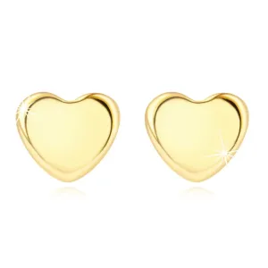 Uhani iz 14K rumenega zlata – simetrično srce, zatiči