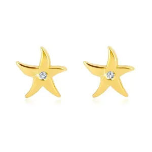 Uhani iz 9-k rumenega zlata – morska zvezda, okrogel prozoren cirkon, čepki