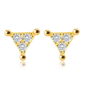 Uhani z diamanti iz 14K rumenega zlata – trikotnik s prozornimi briljanti