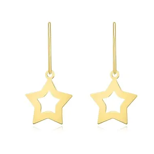 Viseči uhani iz rumenega zlata 375 - simetrične zvezde, afro kaveljčki