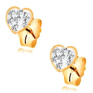 Vtični uhani iz 14-k rumenega zlata – srce z vdelanimi kristali Swarovski