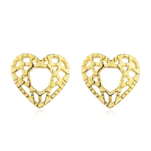 Vtični uhani iz 9K rumenega zlata - simetrično srce z ornamenti