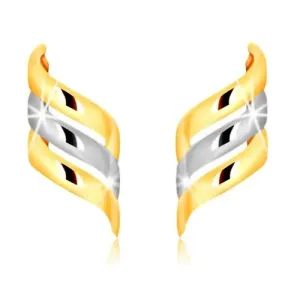 Vtični uhani iz kombinacije 375 zlata - tije sijoči, spiralno zaviti trakovi