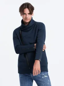 Trendovski temno moder pulover z okrasnimi zadrgami LONDON B1362