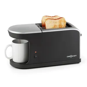 OneConcept Quickie 2 v 1 opekač kruha z dvema režama mini aparat za kavo skodelica vključena
