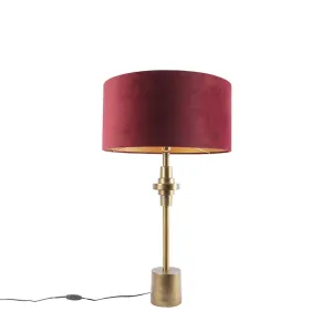 Art Deco namizna svetilka bronasti žametni odtenek rdeča 50 cm - Diverso