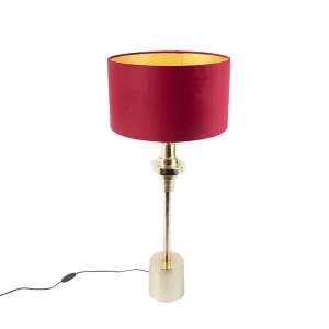 Art deco namizna svetilka z žametnim odtenkom rdeča 35 cm - Diverso