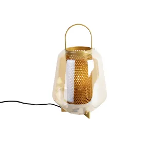 Art Deco namizna svetilka zlata z jantarnim steklom 23 cm - Kevin