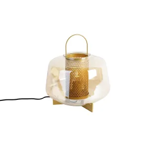 Art Deco namizna svetilka zlata z jantarnim steklom 30 cm - Kevin