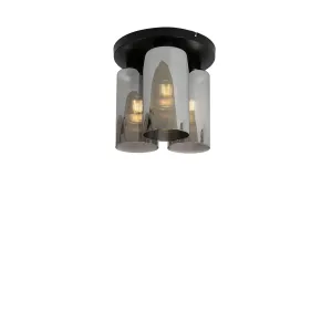 Art Deco stropna svetilka črna z dimnim steklom 3-light - Laura